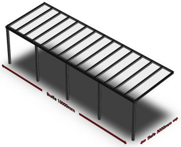 Preview: Überdachung mit VSG 8,76 mm klar, 10 x 3 m